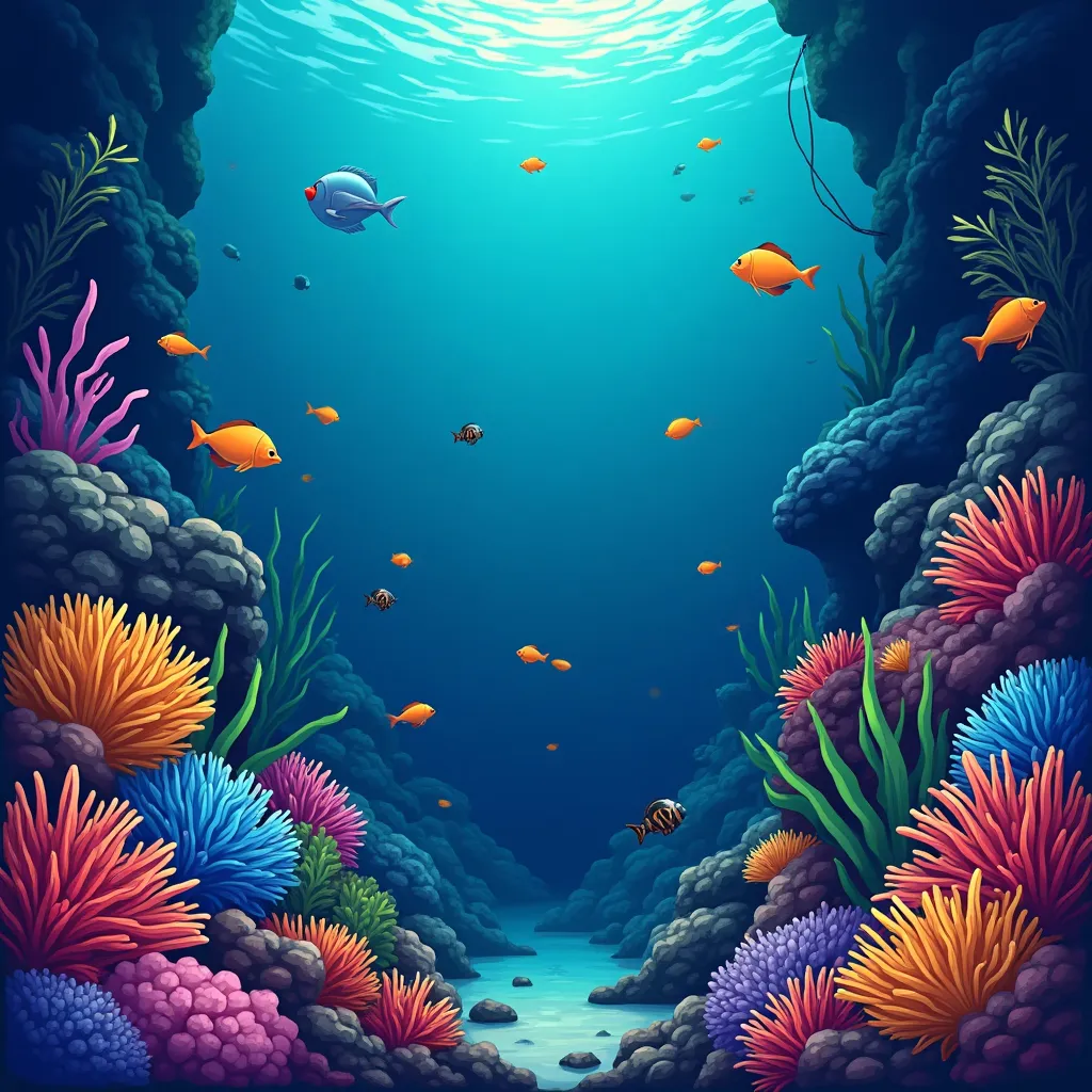 Cartoon underwater fishing arcade scene